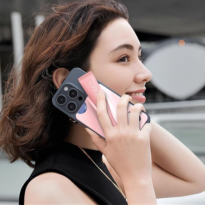DOB SECHS Large Silicone Lip Holder with Card Holder Compatible with Summer Fridays, Tower 28, Laneige Lipstick Lip Glaze Phone Case Back Stick On Holder for iPhone and Android Smartphones,Pink