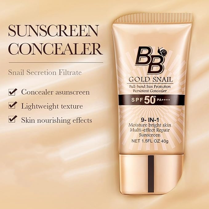 Snail BB Cream SPF 50 Foundation, Tinted Moisturizer for Face with SPF 50 Colour Correcting Self Adjusting for Mature Skin Lightweight Long-Lasting Buildable Coverage Foundation, 2PCS