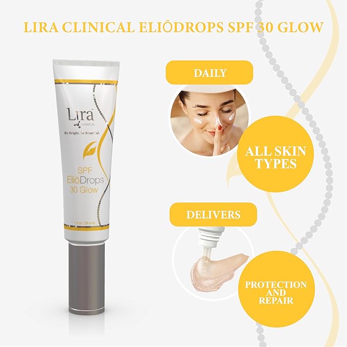 Lira Clinical EliōDrops SPF 30 Glow - 1 fl oz - 16% Zinc Oxide Physical Sunscreen for Face - UVA/UVB/HEV Broad Spectrum & Reef Safe Sunscreen Serum - for All Skin Types