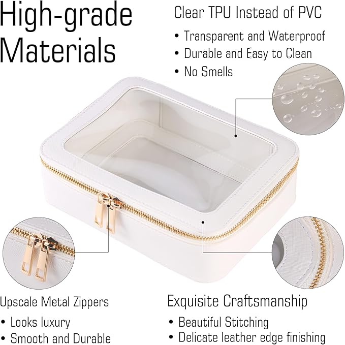 Small Clear Makeup Bag Toiletry Bag Cosmetic Bag and Makeup Brush Holder,Waterproof Makeup Pouch Travel Bag Organizer Case with Zipper for Women Toiletries and Car Organizer