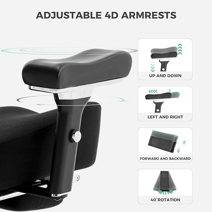 600lbs Big and Tall Office Chair,Oversized Ergonomic Breathable Mesh Desk Chair with W-Shape Thicken Seat Cushion,Computer Chair Upgraded 4D Armrest with Adjustable Lumbar Support&Headrest