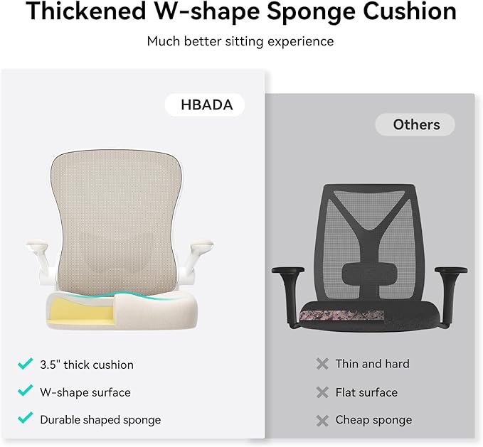 Hbada Office Chair Ergonomic Desk Chair, Office Desk Chairs with PU Silent Wheels, Breathable Mesh Computer Chair with Adjustable Lumbar Support, Flip-up Armrests, Tilt Function, Grey