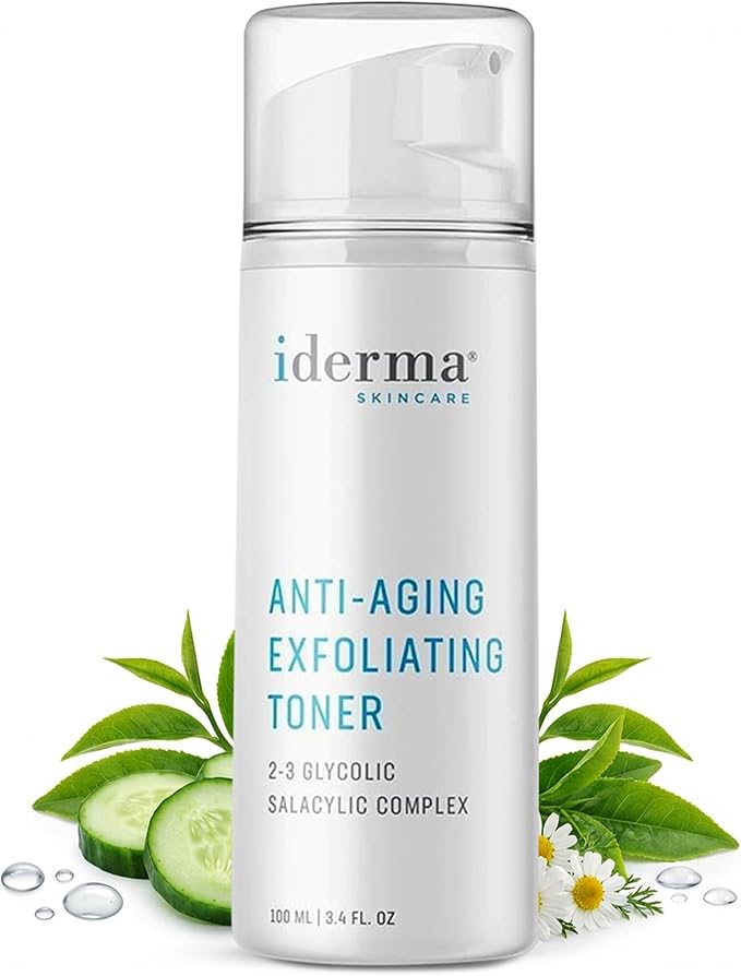 Anti-Aging Exfoliating Facial Toner – Hydrating Toner for Face Formulated for Women, Oily Complexion, Clear Skin, Balanced Texture, Astringent Care, Radiant Appearance, Gentle Face Treatment by iDerma