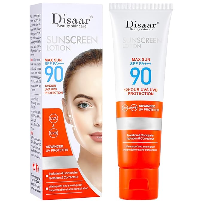 DISAAR BEAUTY Sunscreen Lotion SPF 90 PA+++ Sweatproof UVA/UVB Protection Waterproof Moisturizing Skin 50ml / 1.69fl.oz