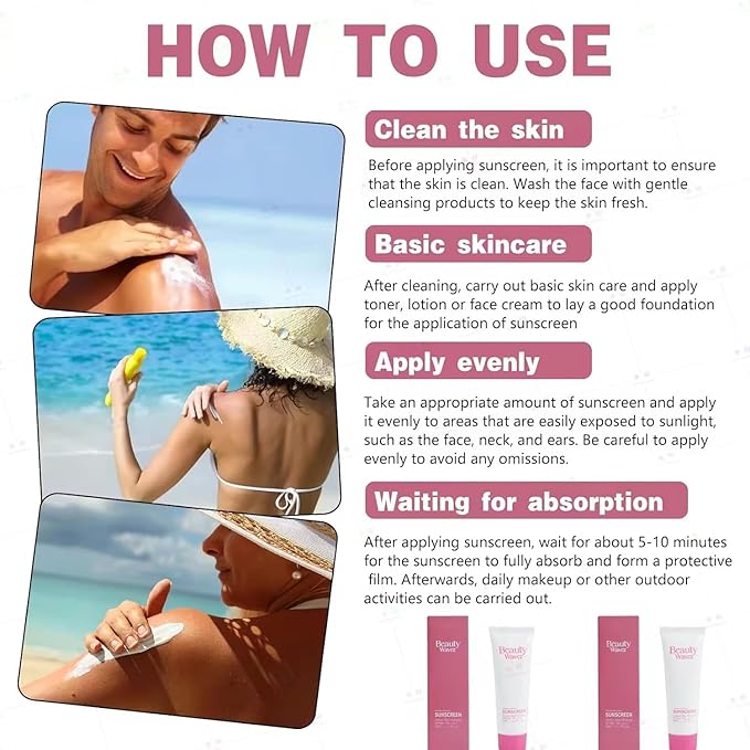 Beauty Wavez Organic Sunscreen SPF 50 - Broad Spectrum, Waterproof Sunscreen with Rice and Probiotics for All Skin Types - UVA/UVB Sun Protection Travel Size Sunscreen for Sports & Outdoor, 1.7 floz