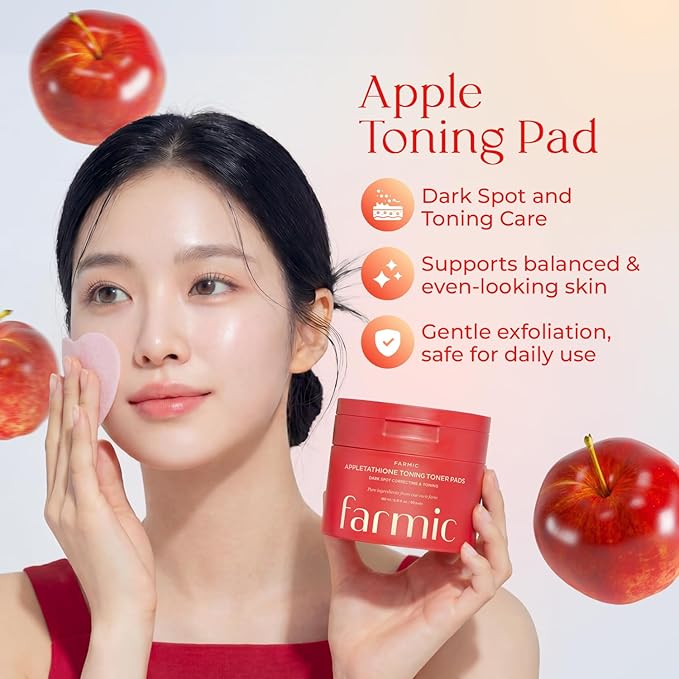 Appletathione Toning Toner Pads for Dark Spots & Uneven Tone Refinement with Apple+Glutathione, Niacinamide, LHA & PHA, 160ml/5.41fl.oz./60 Pads