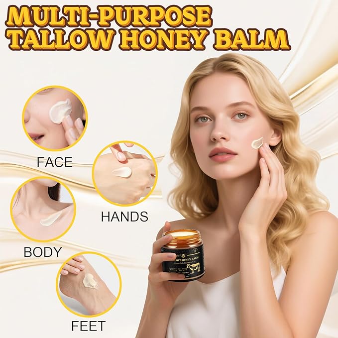 Beef Tallow for Skin, Tallow and Honey Balm for Face, Grass-Fed Beef Tallow Face Moisturizer, Deeply Moisturizing for Dry & Sensitive Skin (4.23oz/120g)