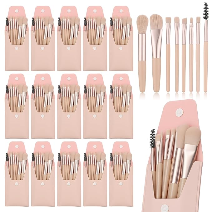 16 Sets Travel Makeup Brush Set, Synthetic Makeup Brushes with Case, Mini Travel Brush Set with Bag, Mini Face Make up Brushes for Wedding Bridal Shower Favors Party Souvenirs