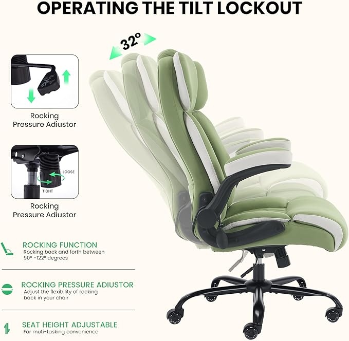500lbs Big and Tall Office Chair Adjustable Lumbar Support for Back Pain, Extra Wide Seat Executive Office Chair Thick Armrest Pad, Heavy Duty Base&Upgraded Wheels, Ergonomic Comfy Computer Desk Chair