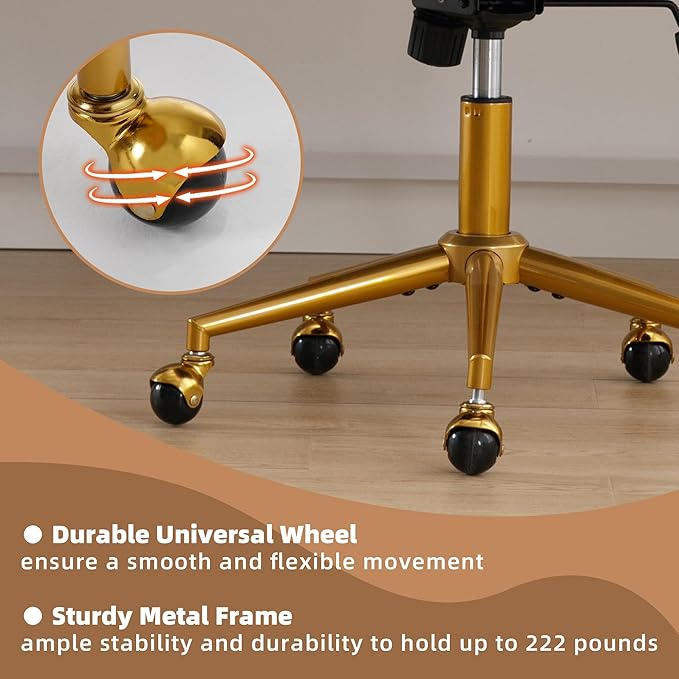 Westice Home Office Desk Chairs, Modern Velvet Rolling Chair, Height Adjustable Swivel Vanity Chair with Golden Base, Ergonomic Chair for Vanity Study, Living Room Computer Room, Beige