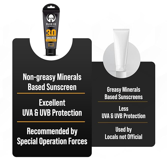 Warrior SPF 30 Sunscreen Lotion - Water Resistant, Reef Safe Lotion Sunscreen with Mineral Formula - Non-Toxic Sunscreen for Sensitive Skin - 3 OZ