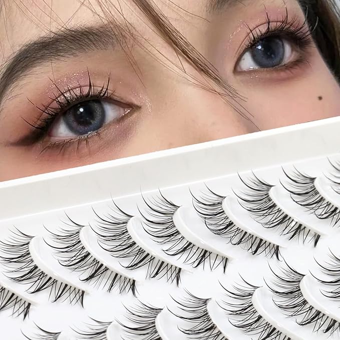 Anime Lashes With Clear Band Korean Lashes 13mm Natural Manga Look Eyelashes Wispy Anime Eyelashes 10 Pairs False Lashes Japanese Korean Natural Lashes Asian Makeup Cosplay Lashes by Obeyalash