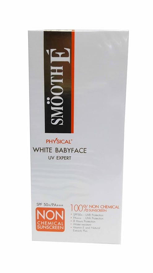 Smooth E Physical White Babyface Uv Expert, 100% Non-chemical White Babyface Sunscreen Spf 50+/pa+++. Extra Sensitive White Skin (15 G/Pack).