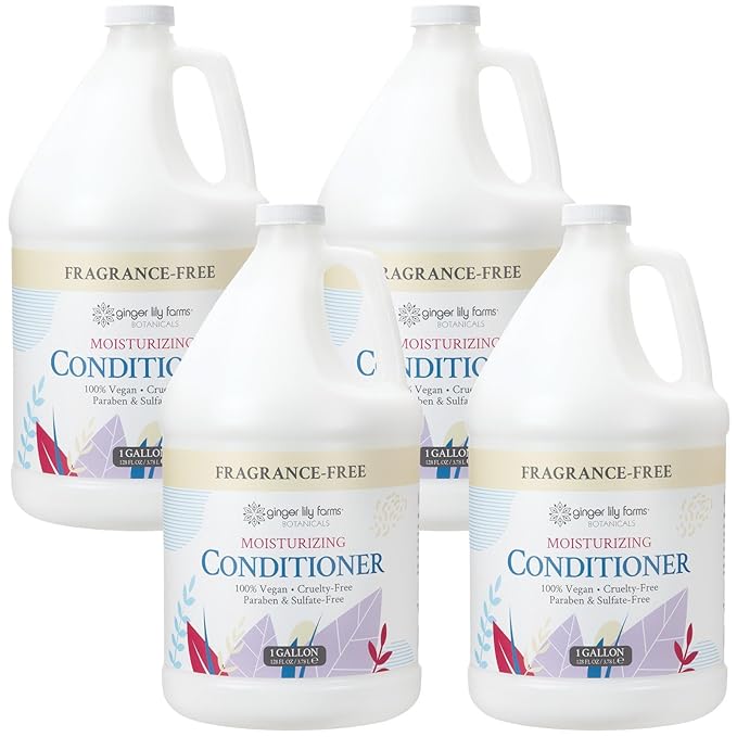 Ginger Lily Farms Botanicals Moisturizing Conditioner for Dry Hair, 100% Vegan & Cruelty-Free, Fragrance Free, 1 Gallon Refill (Pack of 4)