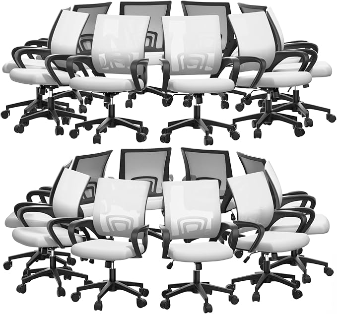 Magshion Ergonomic Office Chair 20 Pack, Mid-Back Mesh Desk Chair, Adjustable Swivel Computer Chair with Lumbar Support & Breathable Backrest for Gaming, Work, Study, 300 Lbs Capacity, White