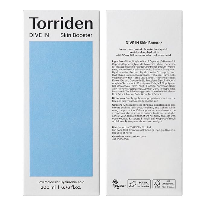Torriden DIVE IN Skin Booster 200ml (6.76 fl. oz.) | Deep Nourishing Facial Toner for Dry, Sensitive Skin | Hyaluronic Acid, Panthenol, Ceramide