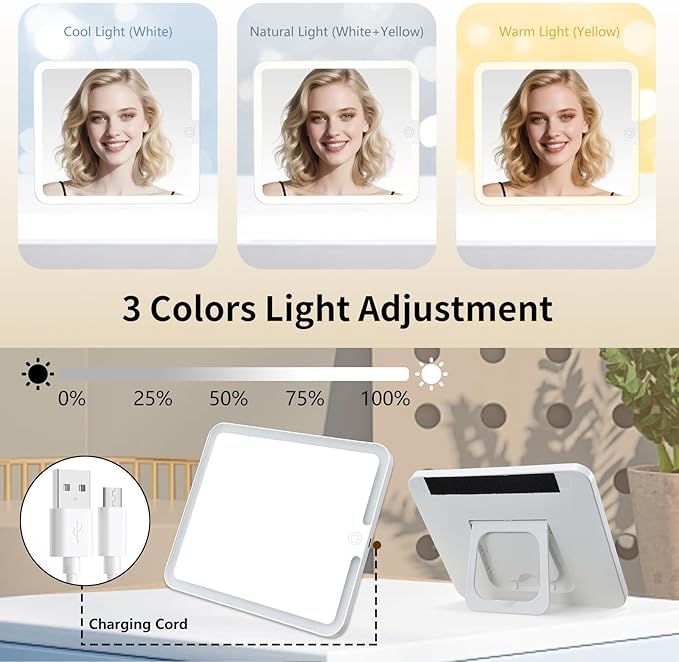 Travel Makeup Bag with LED Mirror 3 Color Modes,10.2-in Black Vegan Leather Makeup Organizer Bag with Adjustable EVA Dividers and Independent Brush Panel
