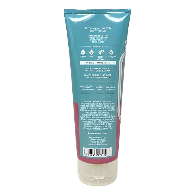 Bath & Body Works Strawberry Soda 3 Piece Bundle - Fragrance Mist - Body Cream and Body Wash - with a Himalayan Salts Springs Bar Soap - Full Size