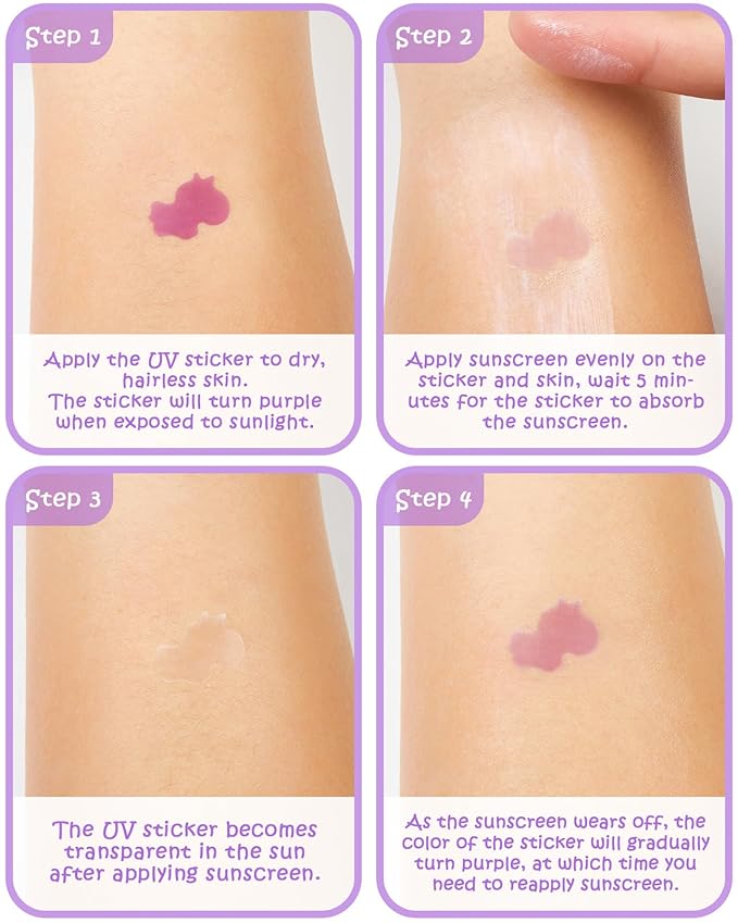 UV Detection Stickers for Sunscreen - 160 Count UV Detection Stickers, Know When to re-Apply Sunscreen, Sun Protection Reminder, 8 Cute Pattern Types