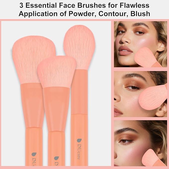 DUcare Makeup Brush Set with Case, 8 Piece Professional Sunrise Orange Brushes, Synthetic Fiber Vegan Brushes with Travel Storage Bag for Foundation Blush Contour Eyeshadow Blending Detailing