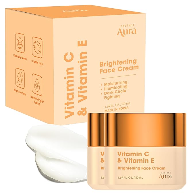 Vitamin C & Vitamin E Face Moisturizer – Dermatologist Tested, Anti Aging Korean Skin Care – Hydrating Cream For Smoother Youthful Looking Skin – Vegan, Clean Beauty – Pack of 2