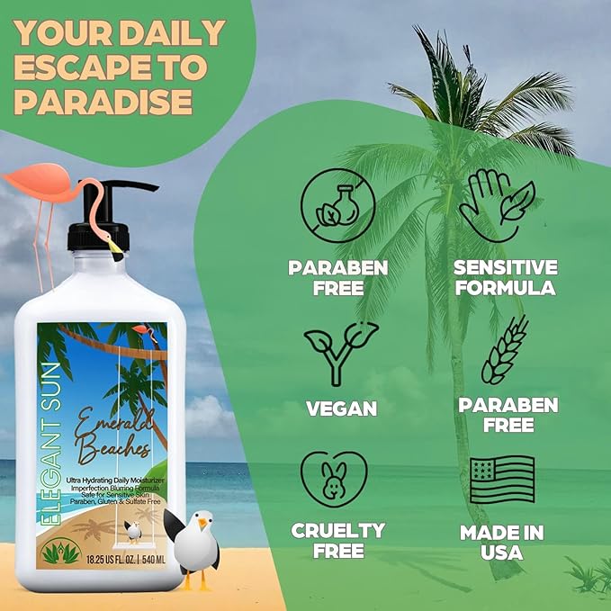 Emerald Beaches Daily Moisturizer Tan Extender, After Sun Lotion Tanning Bed Lotion, Aloe Vera base, Hypoallergenic, Sensitive Skin Lotion for Men or Women, Unisex Fresh Scent