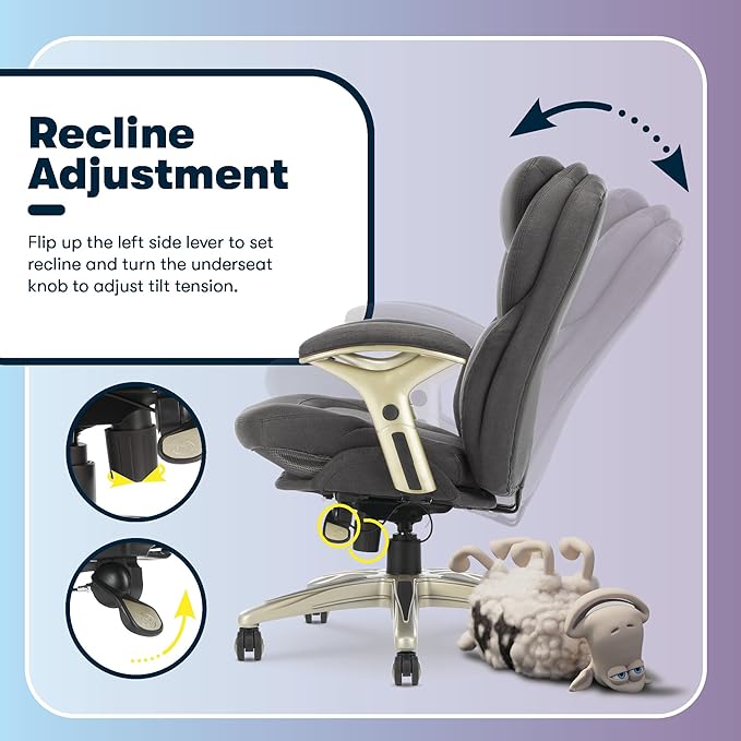 Serta Claremont Ergonomic Executive Office Chair with Back in Motion Technology, Adjustable Mid Back Desk Chair with Lumbar Support, Fabric, Dark Gray