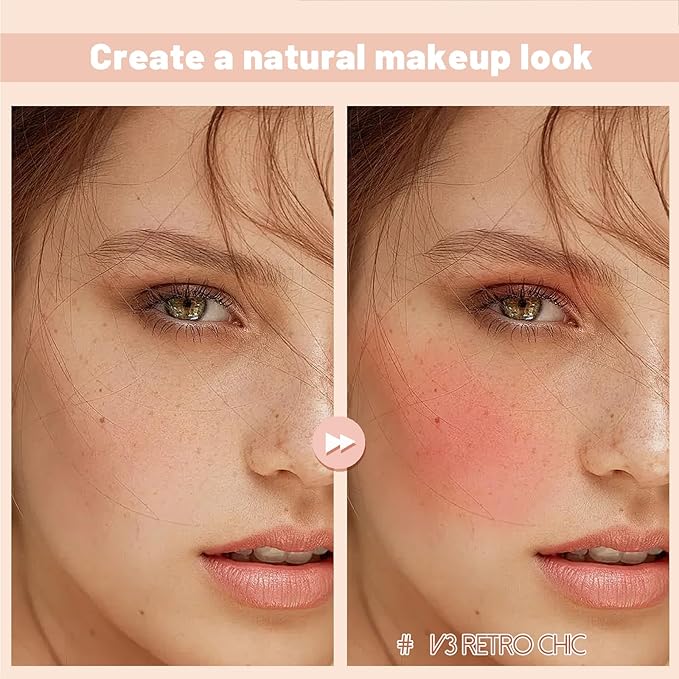 Multi Texture Heart Blush Cream, Liquid, Powder & Jelly Blushl for Cheeks,Beauty-Matte & Natural Finish Cheek Tint & Blush Palette (V3 Retro Chic)
