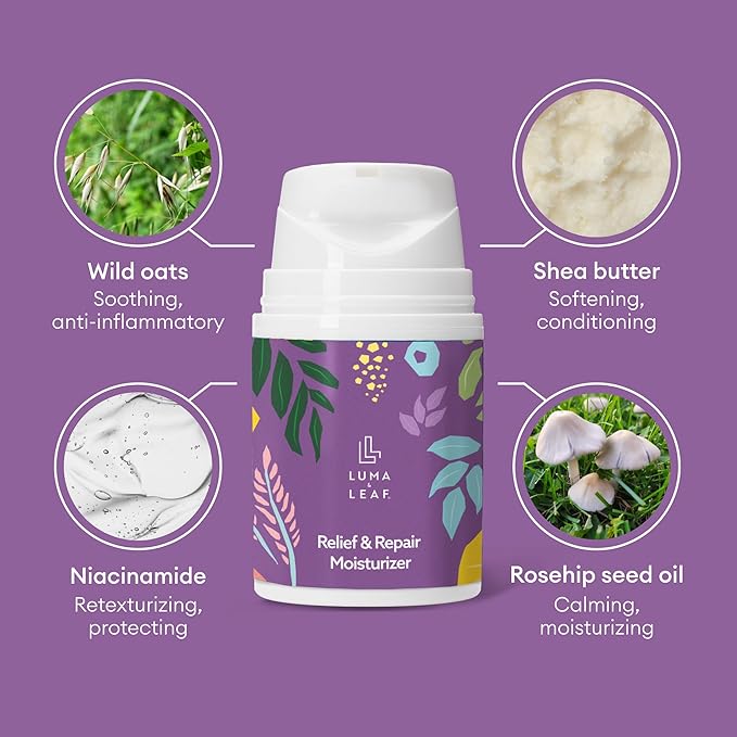 LUMA & LEAF Dry Skin Face Moisturizer – Hydrating Face Cream for Eczema, Rosacea-Prone & Sensitive Skin with Niacinamide, Shea Butter & Wild Oats – Lightweight and Vegan