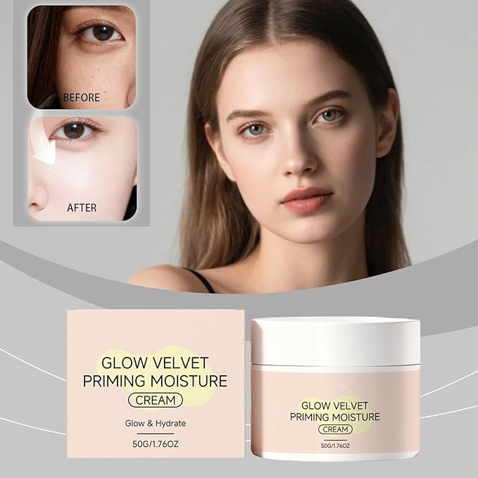 Glow Velvet Priming Moisture Cream - Pore Blurring Makeup Gripping Primer with Hydrating Glow Velvet Texture, All-Day Lock for Daily & Special Events, Korean Skin Care for All Skin Types (1PC)