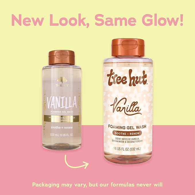 Tree Hut Vanilla Foaming Gel Wash, Moisturizing & Hydrating Body Wash with Shea Butter, Gently Cleanses for Soft, Fresh & Radiant Skin, 18 fl oz
