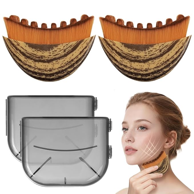 Lymphatic Contour Face Brush for Lymphatic Drainage & Facial Sculpting, Depuffing Tool for Makeup Prep and Self-Care, Boosts Circulation and Skincare Absorption (2-Piece Face Brush) Medium