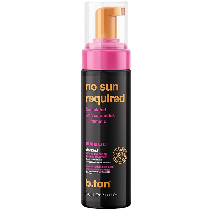 b.tan Dark Self Tanner Mousse | No Sun Required - Best, 1 Hour Express, Dark, Rejuvenating Sunless Tanning Treatment With Ceramides + Vitamin C, No Fake Tan Smell, Face & Body, 6.7 Fl Oz