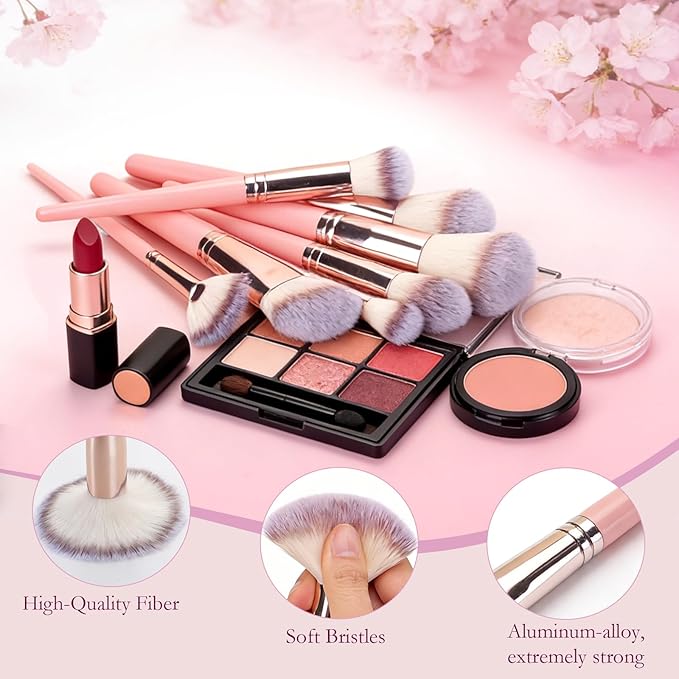 70Pcs Makeup Brushes Set Premium Makeup Kit with Case Premium Synthetic for Foundation Concealer Blush Eyeshadow Powder Contour Makeup Brush Kit Face Eye Make up Brushes & Tools (Pink)