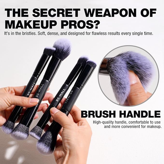 BS-MALL Double-ended Makeup Brush Set With Concealer Brush & Foundation Brush, Eyeshadow Brush- Travel-friendly Multi-purpose Brushes In Makeup Bag For Daily Use (10 PCS Black)