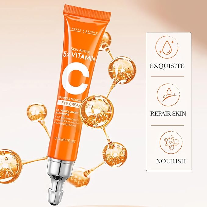 5X Vitamin C Eye Cream with Niacinamide - Firming & Brightening Eye Treatment for Dark Circles, Wrinkles & Puffiness | Nourishing Moisturizer 20g, Gift for Women