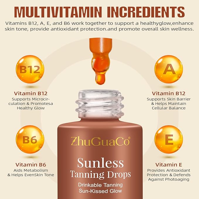 Sunless Tanning Drops to Drink, 2PCS Tan Theory Drops to Drink, Sunless Tanning Liquid Drop, Moisturizing Tanner for Face and Body, Enhancing Your Natural Skin Tone(2PC)