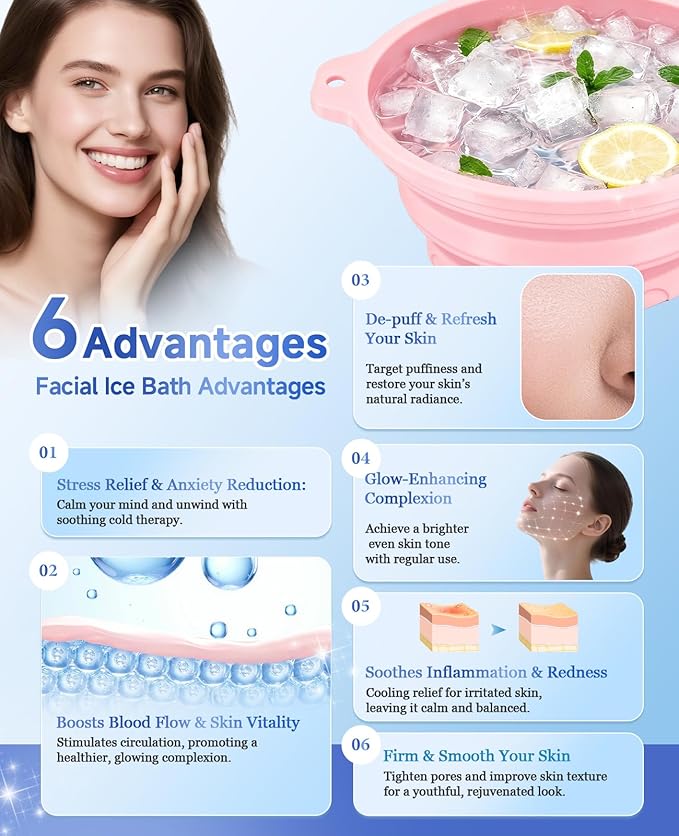 Foldable Silicone Face Ice Bath Bowl, Built-in Ice Tray for Cold Therapy Facial Basin, Skin Tightening & Puffiness Reduction, Ideal for Home, Spa & Travel Use