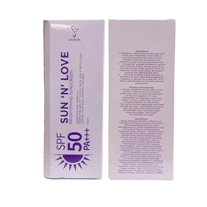 Generic 1 Jar SASKIN Sun 'N' Love Sunscreen SPF 50 PA+++, 60ml