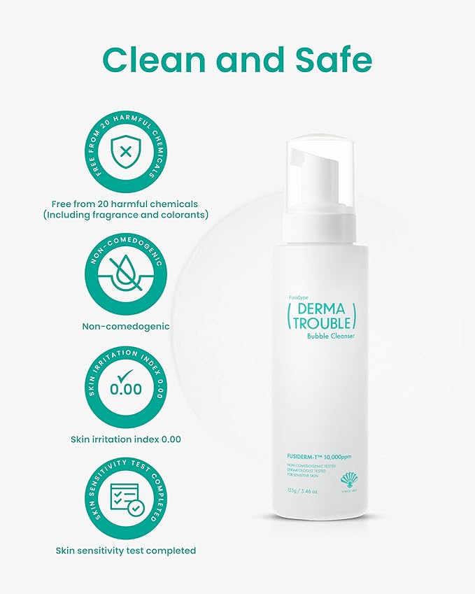 Derma Trouble Bubble Cleanser (155ml) + Clear Toner Pads (60) — Low-pH Micro Foam Cleanse + LHA/PHA Exfoliation for Pore Clarity