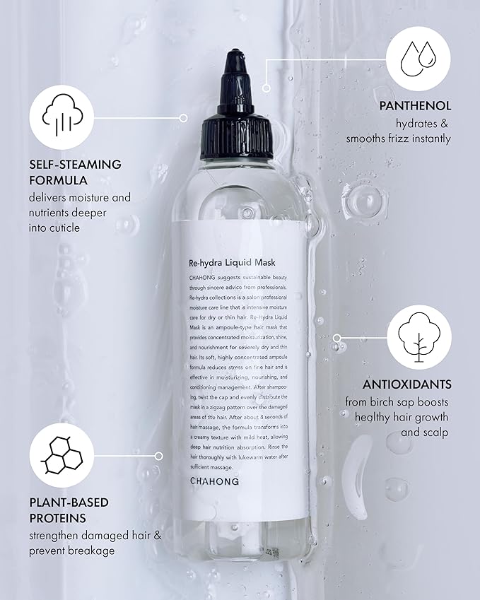 CHAHONG Liquid Hair Mask for Dry and Damaged Hair, Professional Salon Treatment, Instant Shine, Light & Non Greasy Finish, Protein-Rich Formula for Strength, Sulfate, Paraben, Silicone Free 8.45 oz