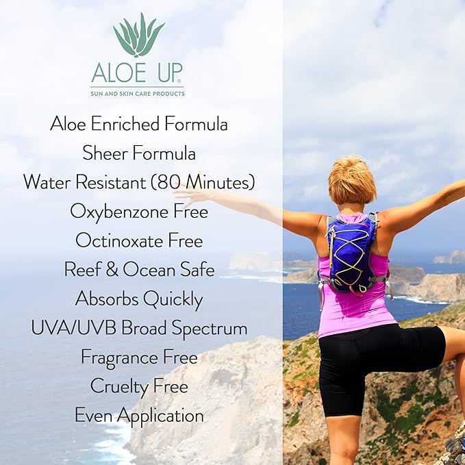Aloe Up Sport Spray Sunscreen SPF 15 – Broad Spectrum Sunblock with Hydrating Aloe Vera Gel – Fast Absorbing, No White Cast, Reef Friendly, Water Resistant up to 80 Minutes, Fragrance Free – 6 Oz