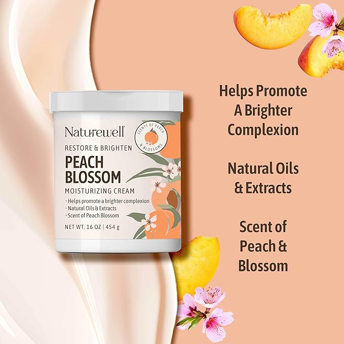 NATURE WELL Peach Blossom Restore & Brighten Moisturizing Cream For Face & Body, Infused With Peach Extract, Niacinamide, & Hyaluronic Acid, Promotes A Brighter Complexion, 16 Oz.