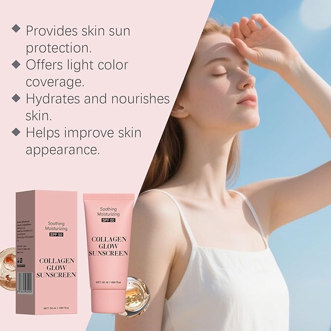 Collagen Sunscreen SPF 50, Moisturizer Sunscreen for Face, Broad Spectrum Sunscreen for Face & Body, Lightweight Non-Sticky Hydrating Lotion,Travel Size (1pc)