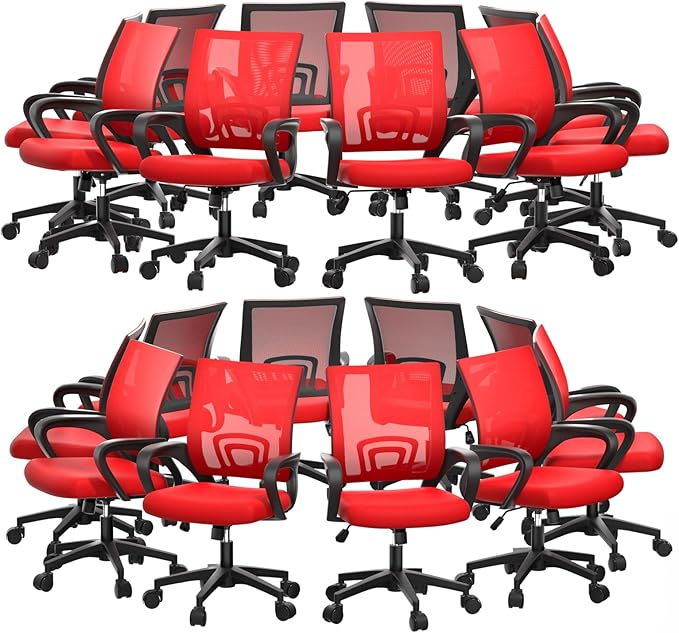 Magshion Ergonomic Office Chair 20 Pack, Mid-Back Mesh Desk Chair, Adjustable Swivel Computer Chair with Lumbar Support & Breathable Backrest for Gaming, Work, Study, 300 Lbs Capacity, Red