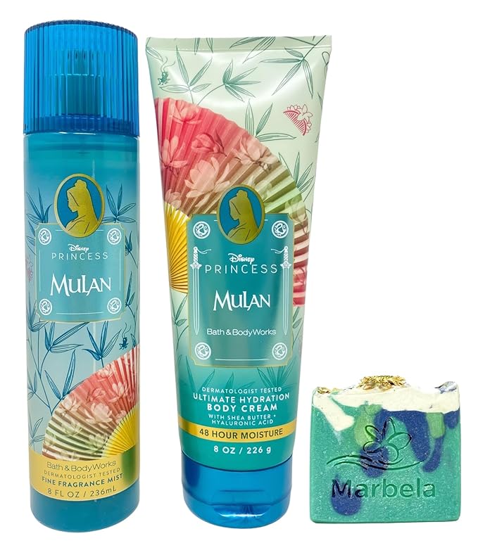Bath & Body Works Limited Edition Princess Collection Mulan Fine Fragrance Mist and Ultimate Hydration Body Cream with an Aloe Vera Bar Soap