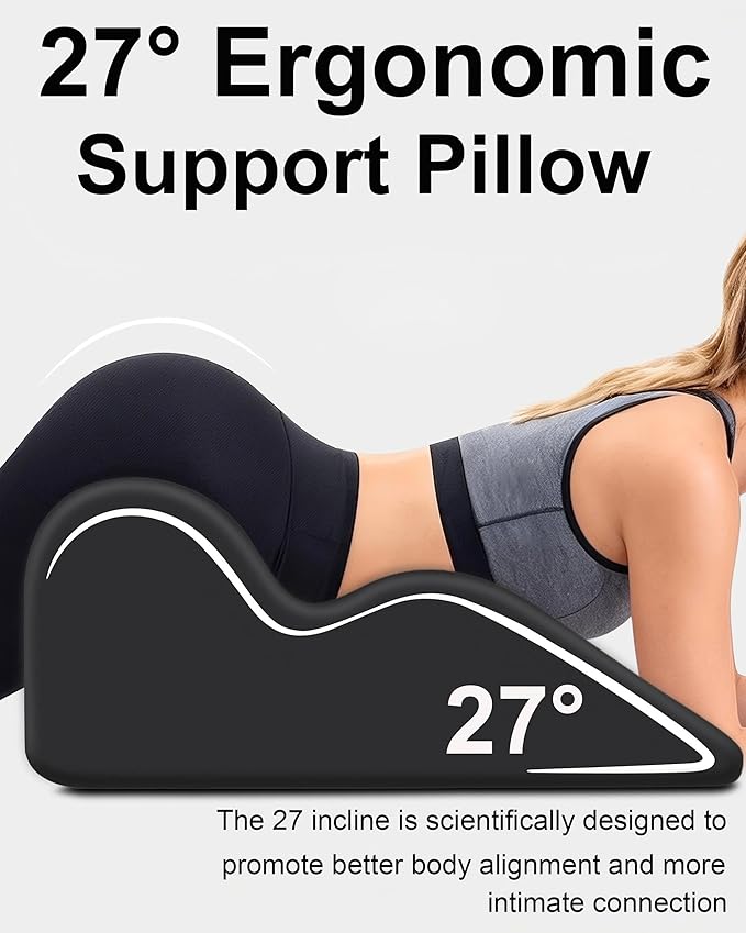 Moodie Intimacy Pillow, Chiro Monk Pillows for Couples, 27° Angle Perfect Position Ergonomic Memory Foam Wedge Pillow, Provides Waist and Neck Contoured Support (Black)