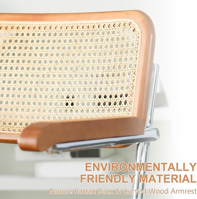 Rattan Office Chairs, Modern Rattan Desk Chair with Natural Back & Wood Armrest, Small Upholstered Tufted Leather Home Office Desk Chairs for Home Office, Bedroom, Study, Black