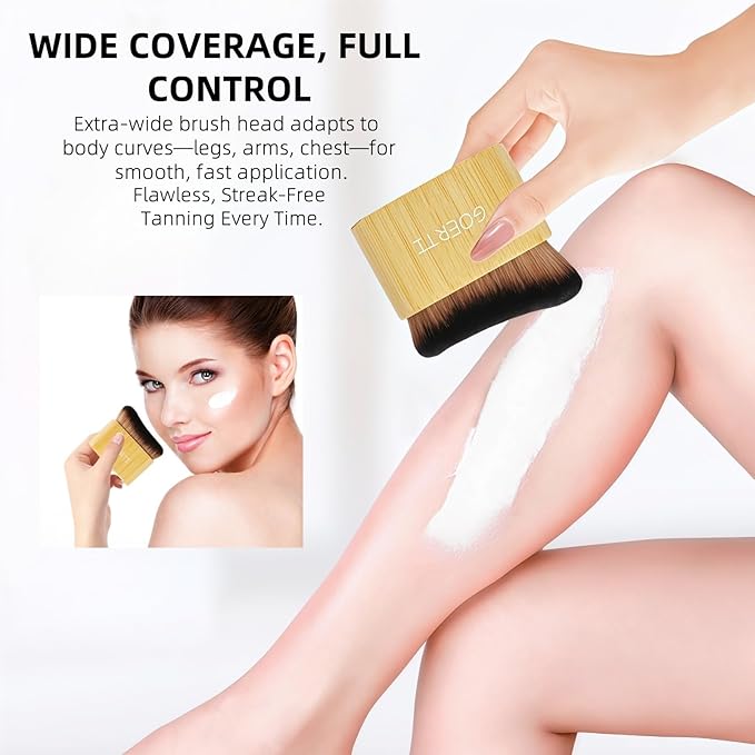 Large Self Tanner Brush GOERTI Blend & Blur Body Brush for Leg & Body Makeup Kabuki Foundation Applicator Streak-Free Blending for Self Tanner Lotion, Bronzer Powder, Liquid Foundation, Tanning Mousse