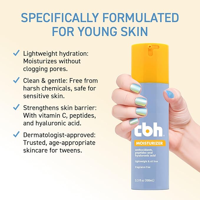 Fairy Tales TBH Kids Oil Free Face Moisturizer for Girls and Boys - Vitamin C, Peptides, and Hyaluronic Acid - Natural Ingredients, Made for Tweens - Sulfate, Paraben Free - 3.3 oz
